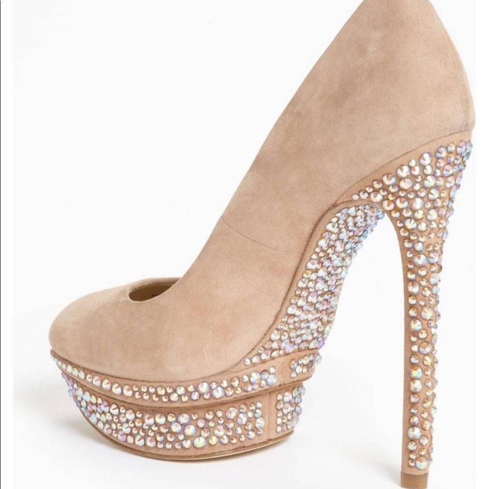 Sz 4 Brian Atwood Francoise Rhinestone Suede Pump - Picture 3 of 8